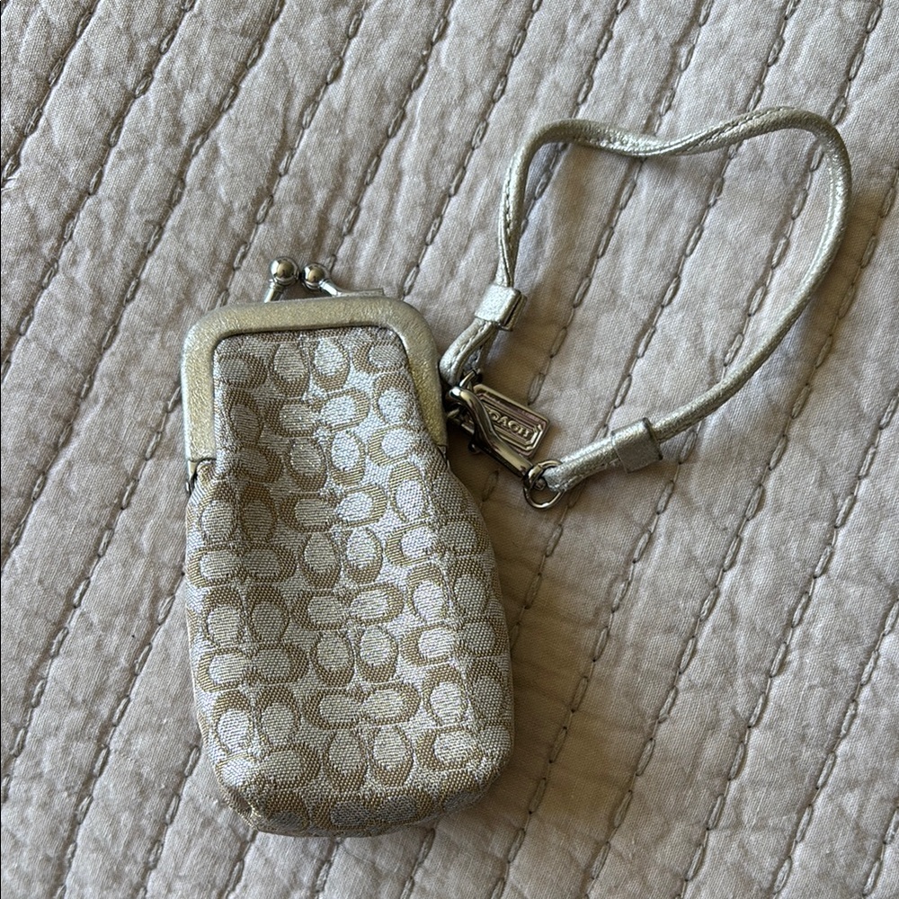 Coach Silver Signature Wristlet Clutch
